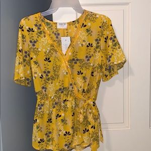 Yellow and blue floral blouse
